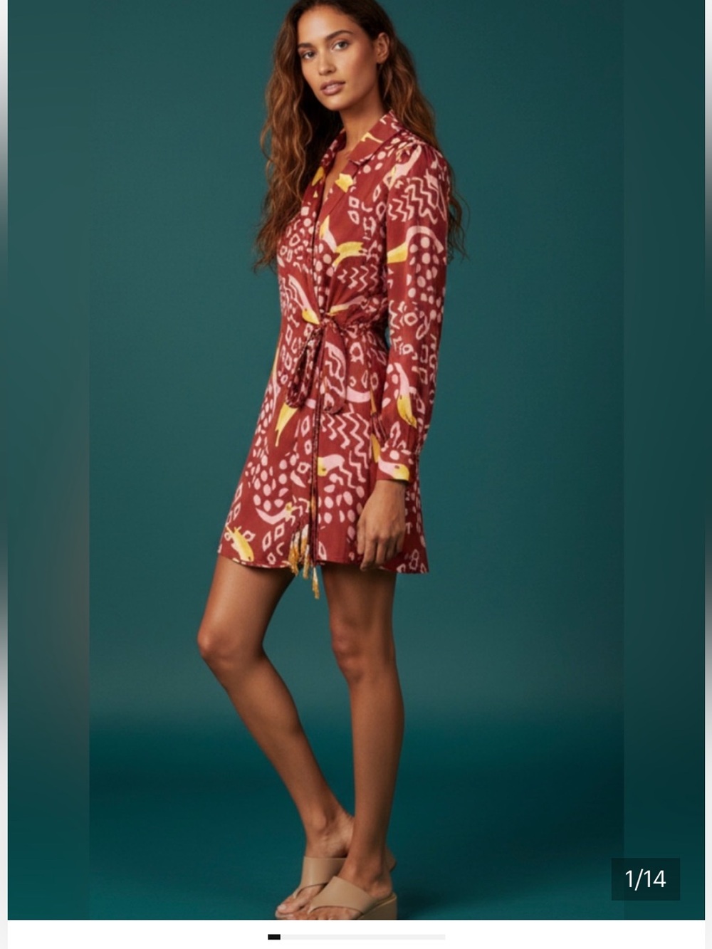 ⭐️HP⭐️! FARM RIO Toucanissimo! Cocktail Mini-Mock-Wrap Dress in Burgundy/Yellow - Picture 16 of 16